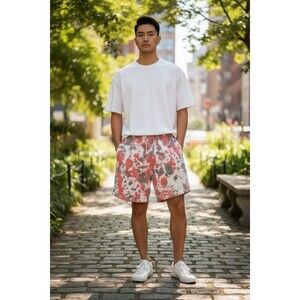 Nike Shorts Mens Pink Grey Tie Dye French Terry Just Do It Size Medium